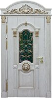 Металлическая дверь Входная дверь с массивом дуба со стеклом и ковкой №293