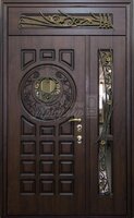 Металлическая дверь Входная дверь с массивом дуба со стеклом и ковкой №296